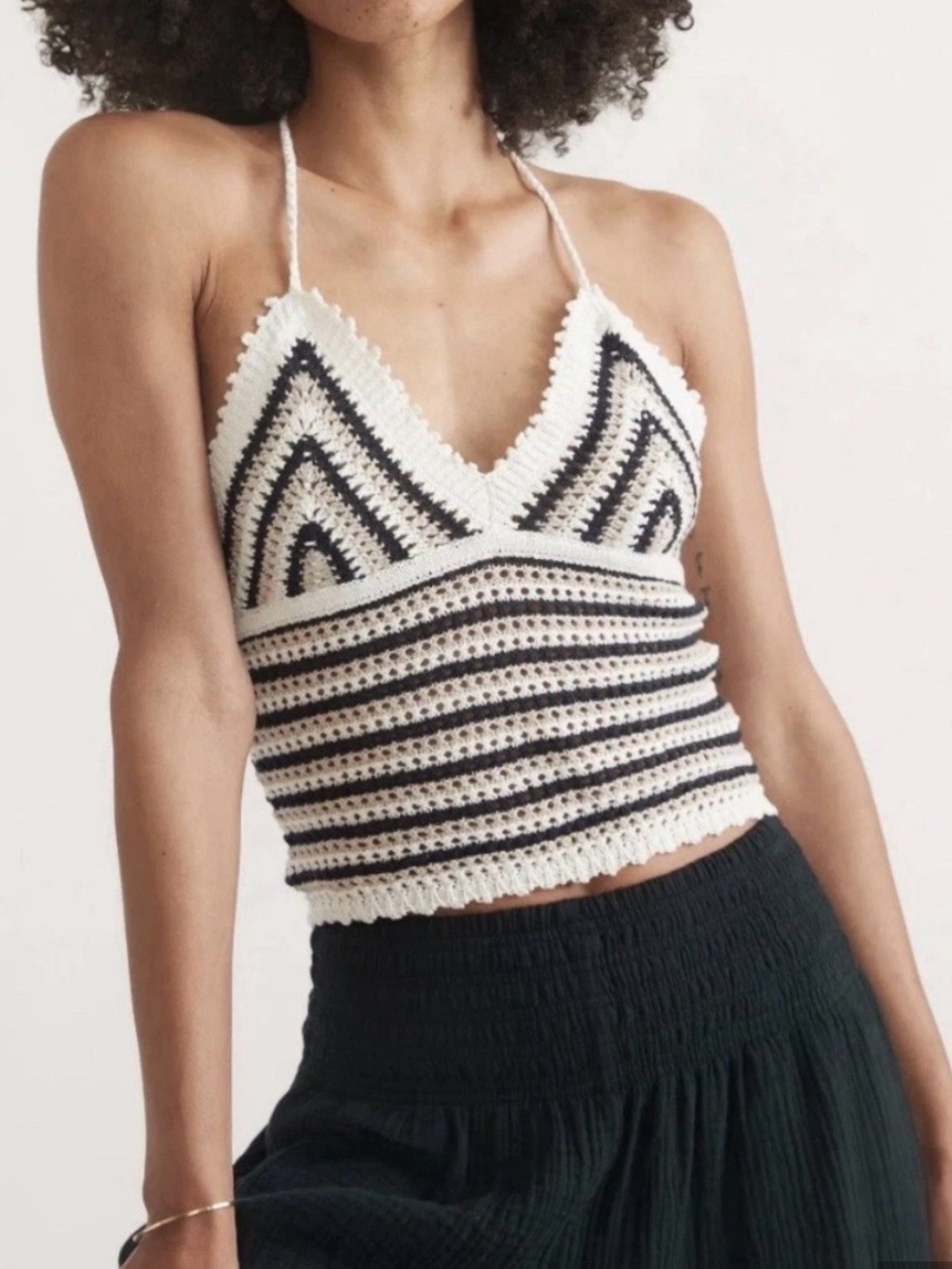 Marine Layer Mia Crochet Striped Halter Camisole in White and Black NWT XL